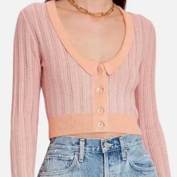 FOR LOVE AND LEMONS Pink Orange Phoebe Pointelle Crop - Picture 3 of 7